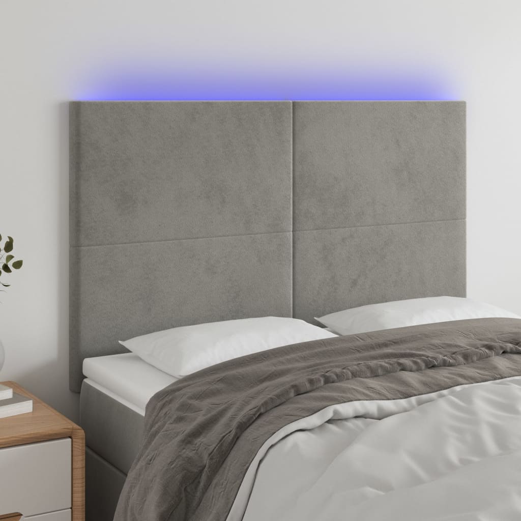 vidaXL LED Headboard Light Gray 56.7x2x46.5/50.4 Velvet