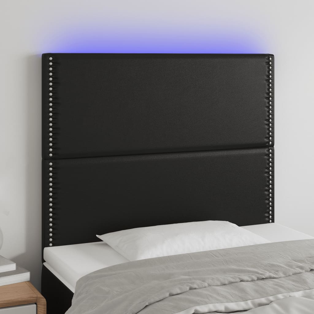 vidaXL LED Headboard Black 39.4x2x46.550.4 Faux Leather