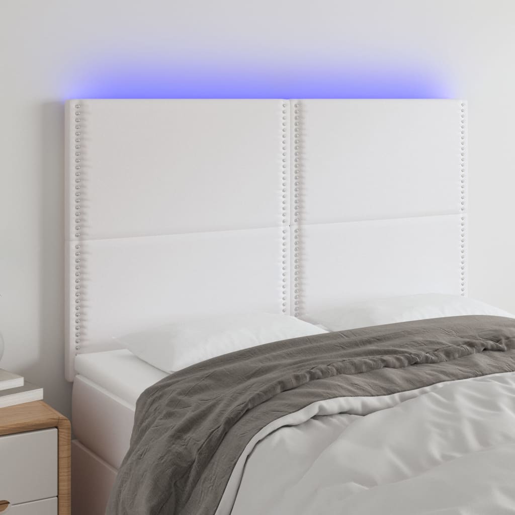 vidaXL LED Headboard White 56.7x2x46.5/50.4 Faux Leather