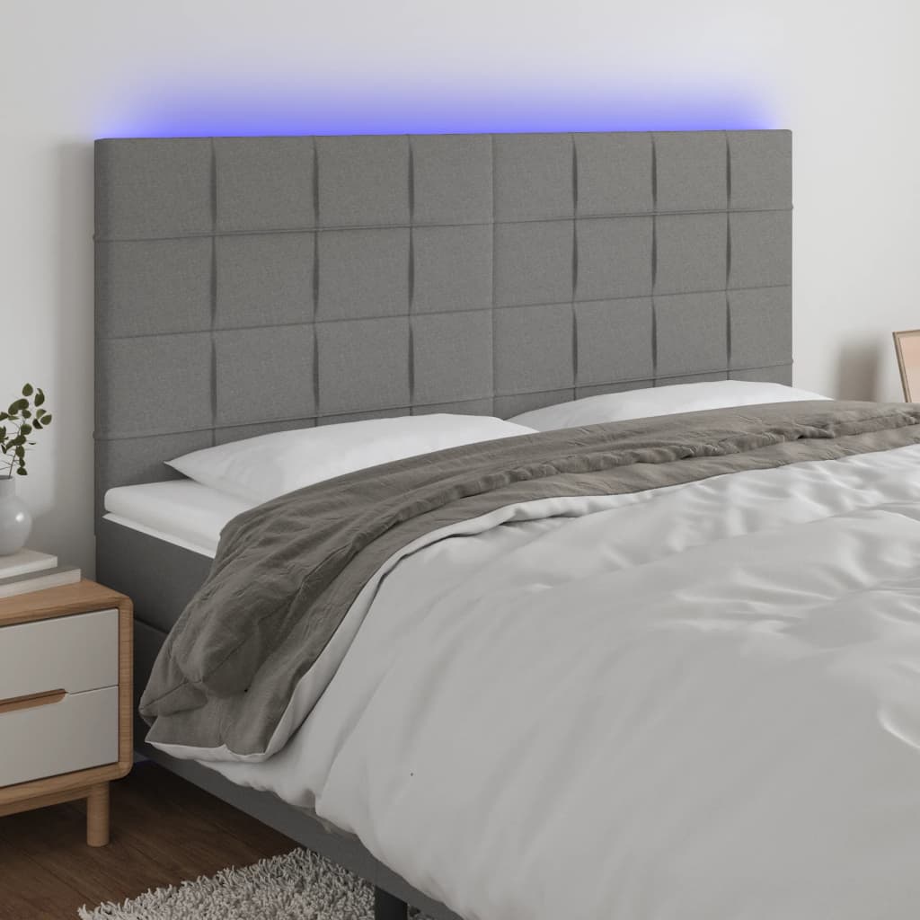vidaXL LED Headboard Dark Gray 63x2x46.550.4 Fabric