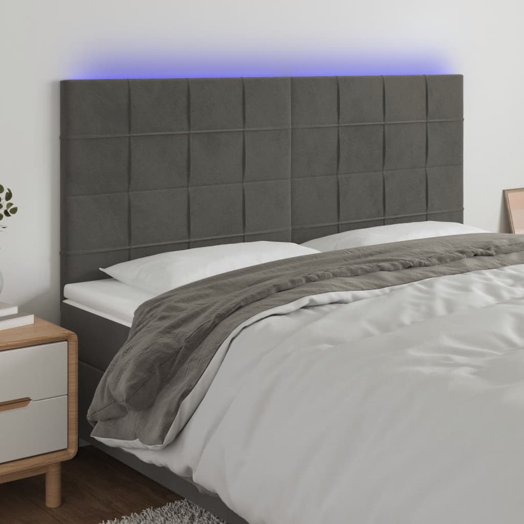 vidaXL LED Headboard Dark Gray 63x2x46.550.4 Velvet