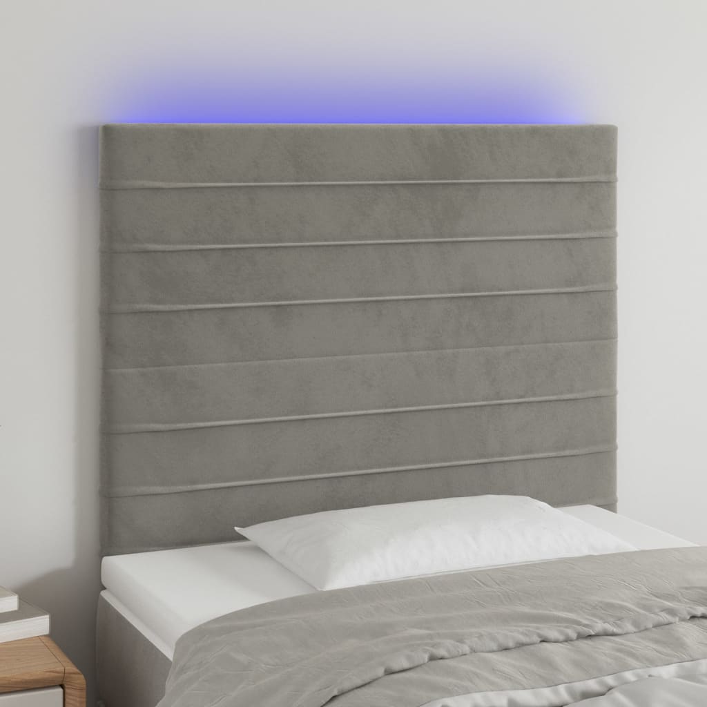 vidaXL LED Headboard Light Gray 39.4x2x46.550.4 Velvet