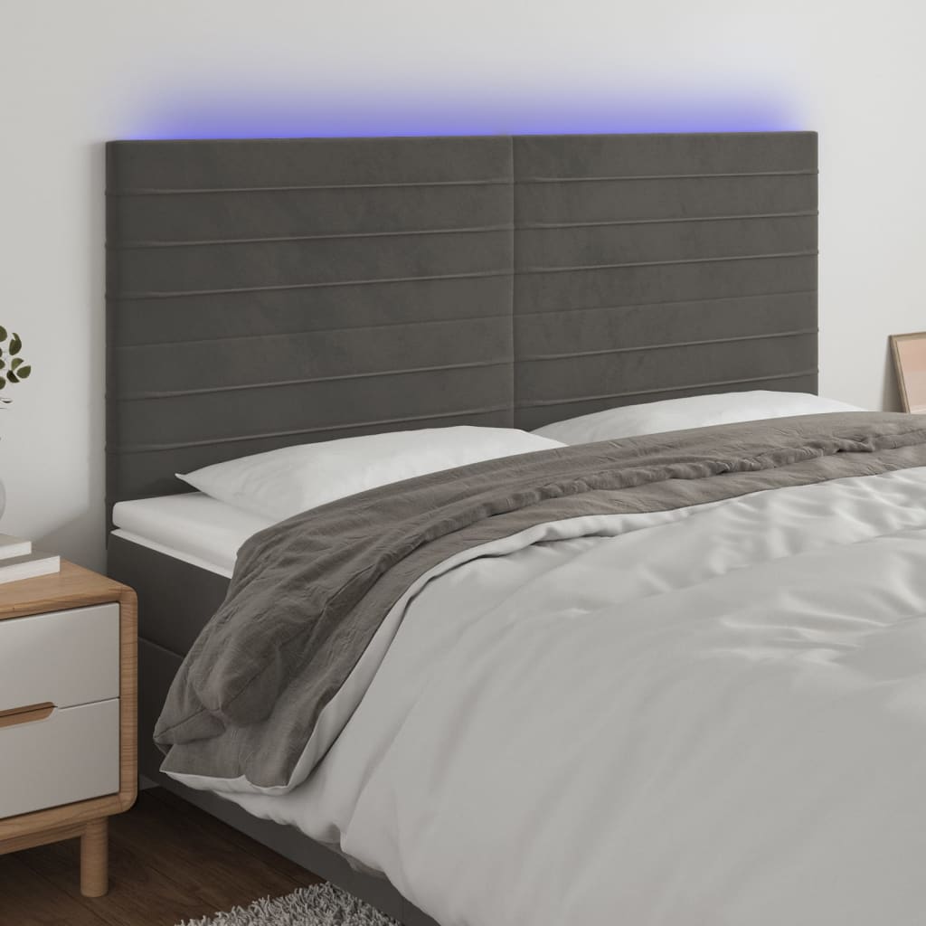 vidaXL LED Headboard Dark Gray 63x2x46.5/50.4 Velvet