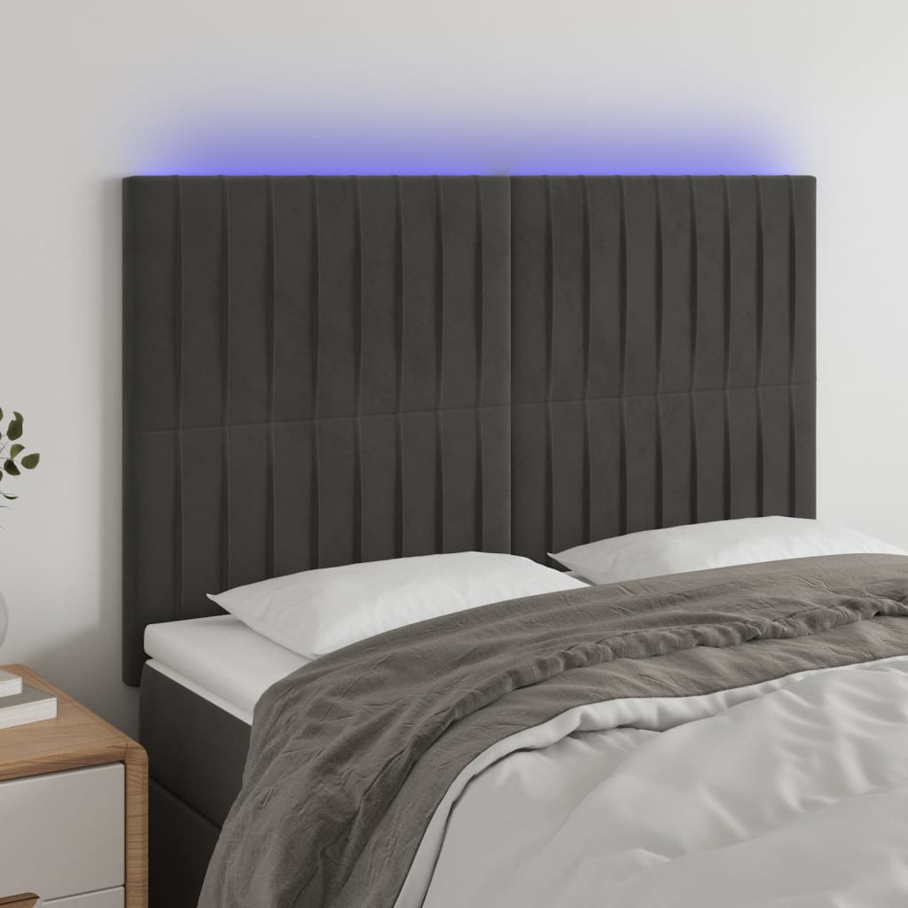 vidaXL LED Headboard Dark Gray 56.7x2x46.5/50.4 Velvet