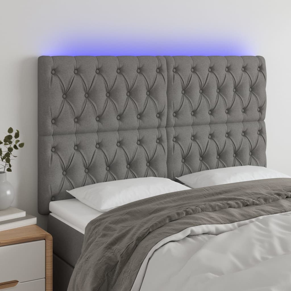 vidaXL LED Headboard Dark Gray 56.7x2.8x46.550.4 Fabric