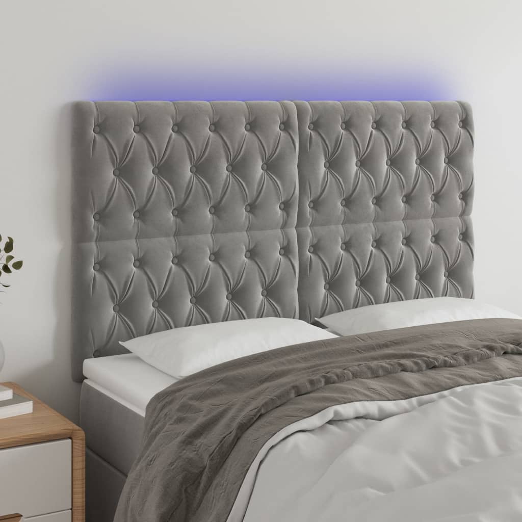 vidaXL LED Headboard Light Gray 56.7x2.8x46.550.4 Velvet