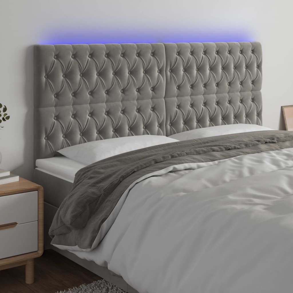 vidaXL LED Headboard Light Gray 63x2.8x46.550.4 Velvet