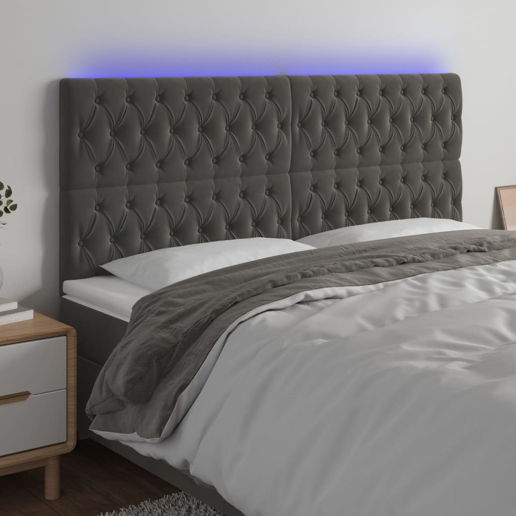 vidaXL LED Headboard Dark Gray 70.9x2.8x46.5/50.4 Velvet