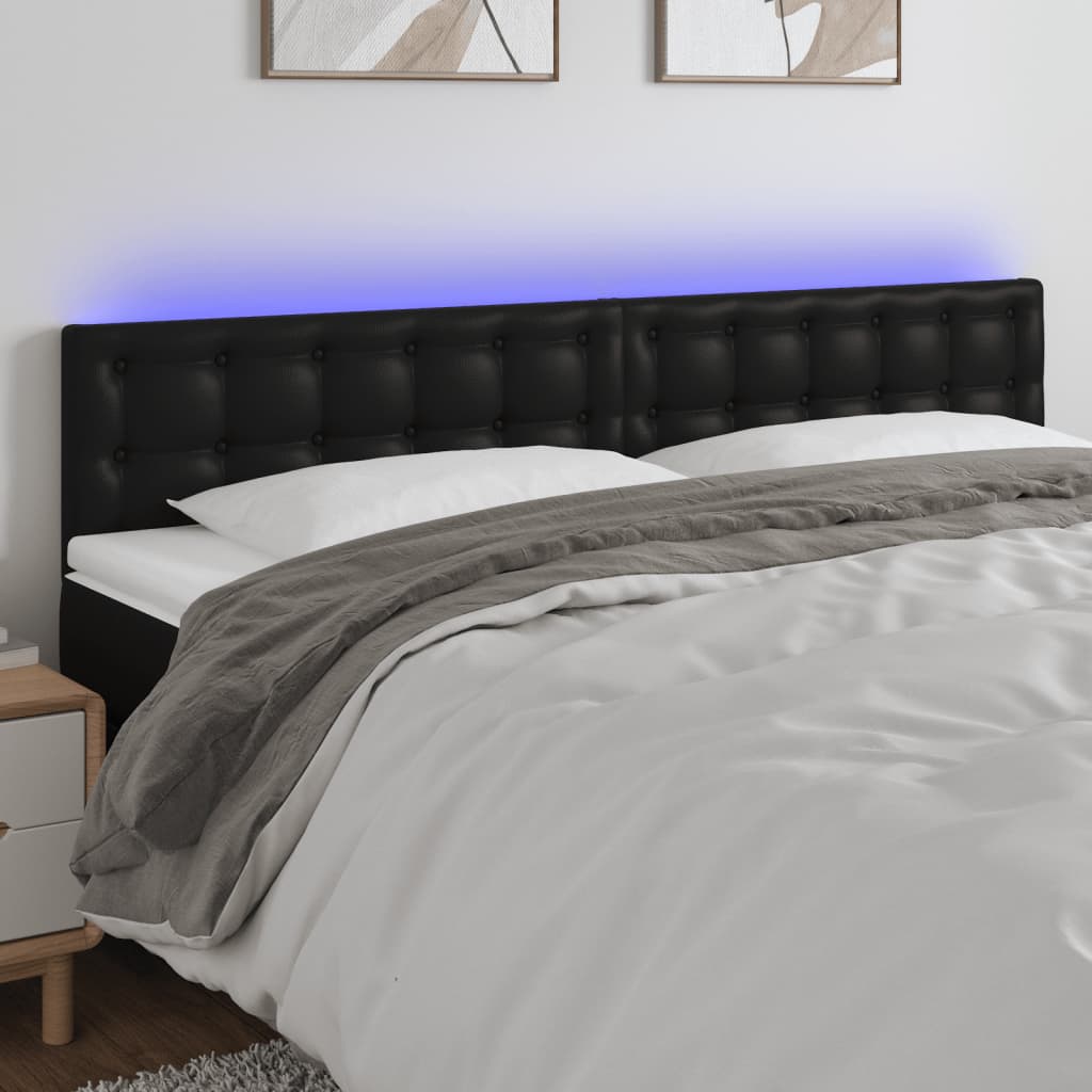 vidaXL LED Headboard Black 63x2x30.734.6 Faux Leather