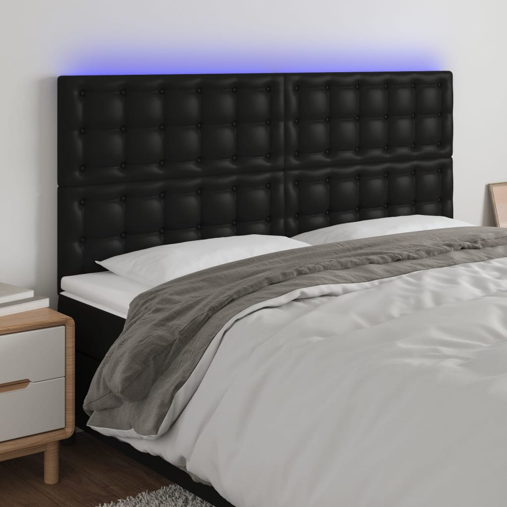 vidaXL LED Headboard Black 63x2x46.5/50.4 Faux Leather