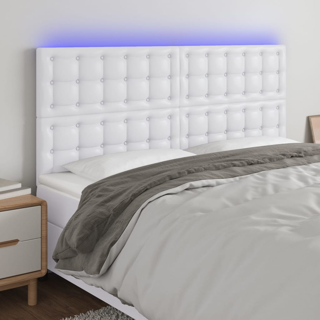 vidaXL LED Headboard White 63x2x46.5/50.4 Faux Leather