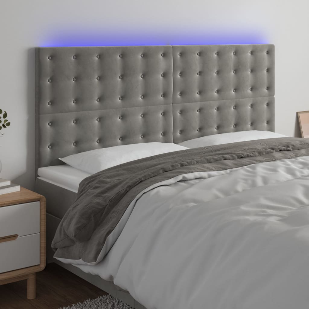 vidaXL LED Headboard Light Gray 63x2x46.5/50.4 Velvet