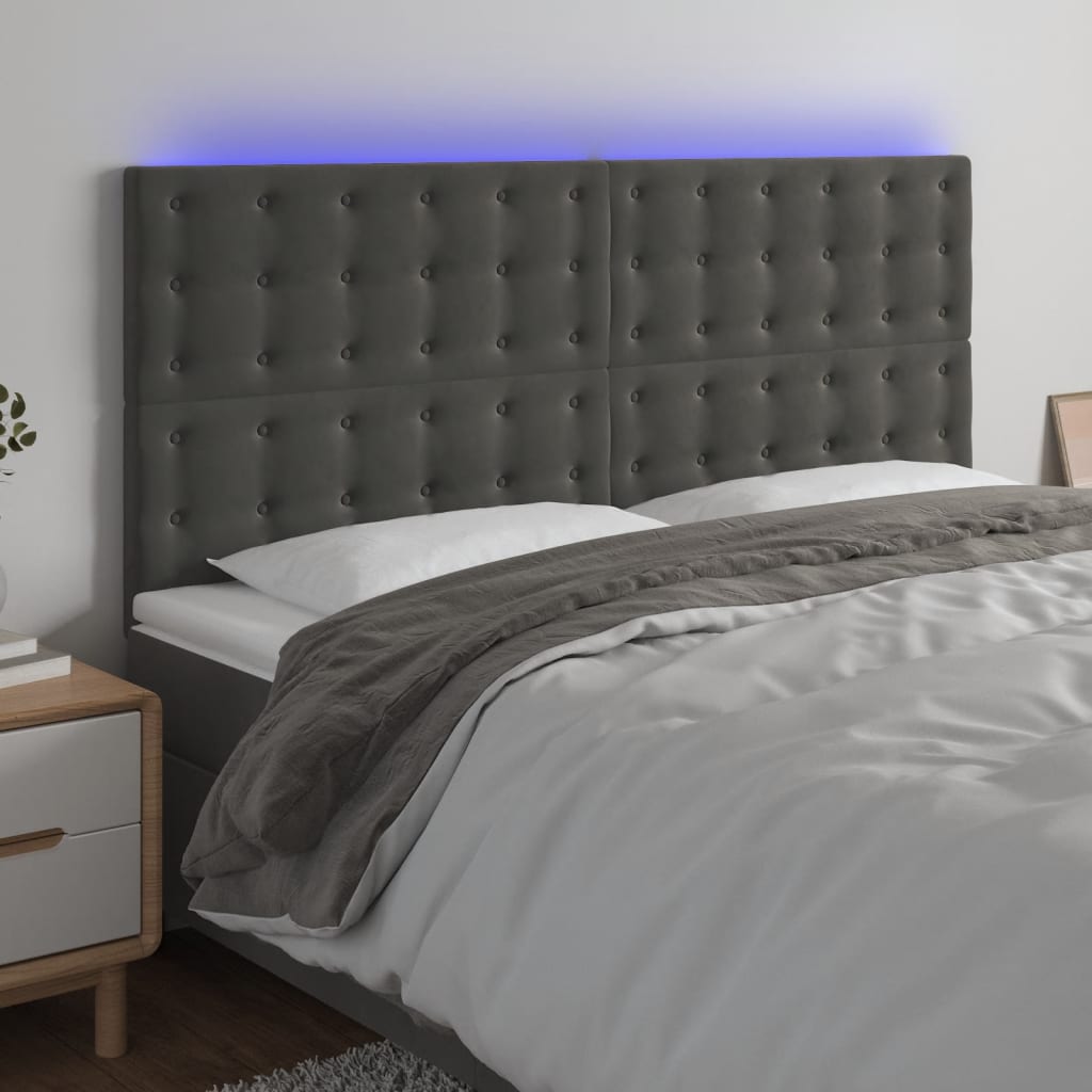 vidaXL LED Headboard Dark Gray 78.7x2x46.5/50.4 Velvet