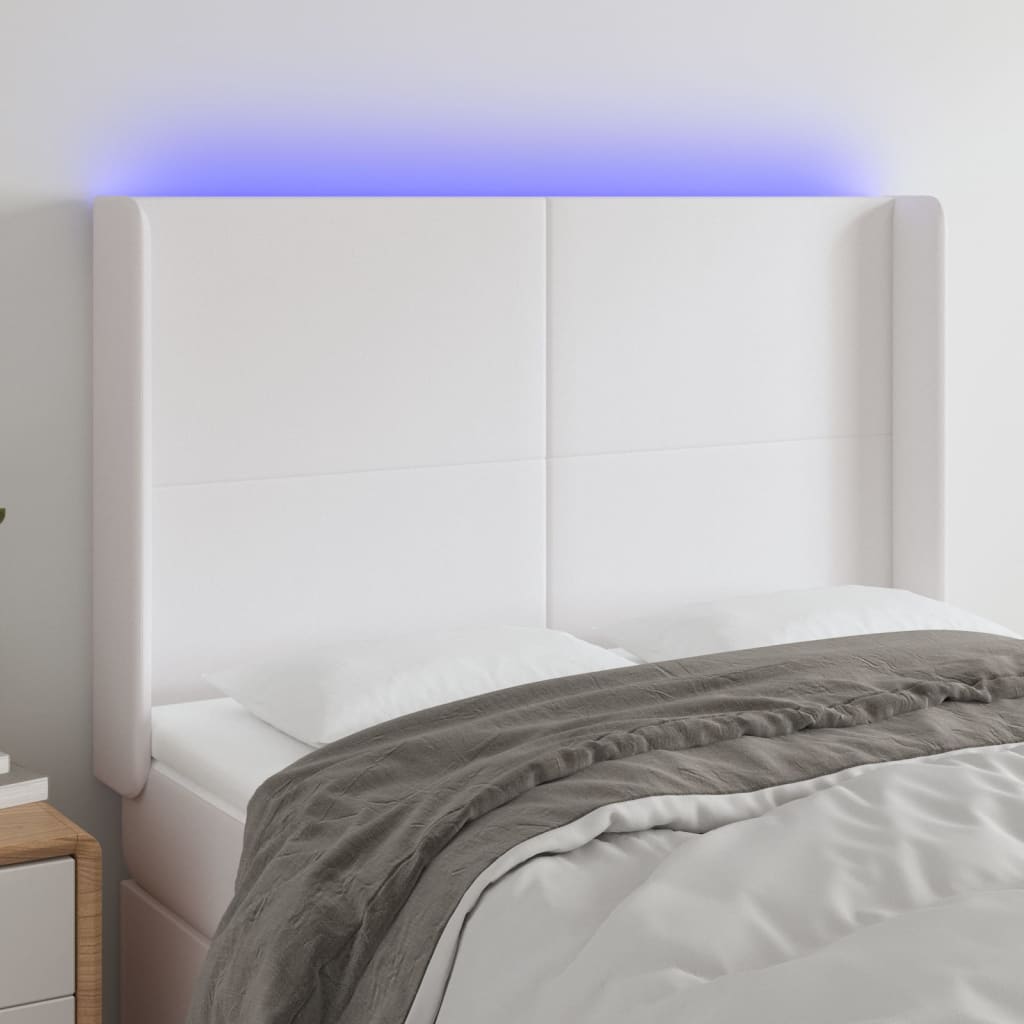 vidaXL LED Headboard White 57.9x6.3x46.5/50.4 Faux Leather