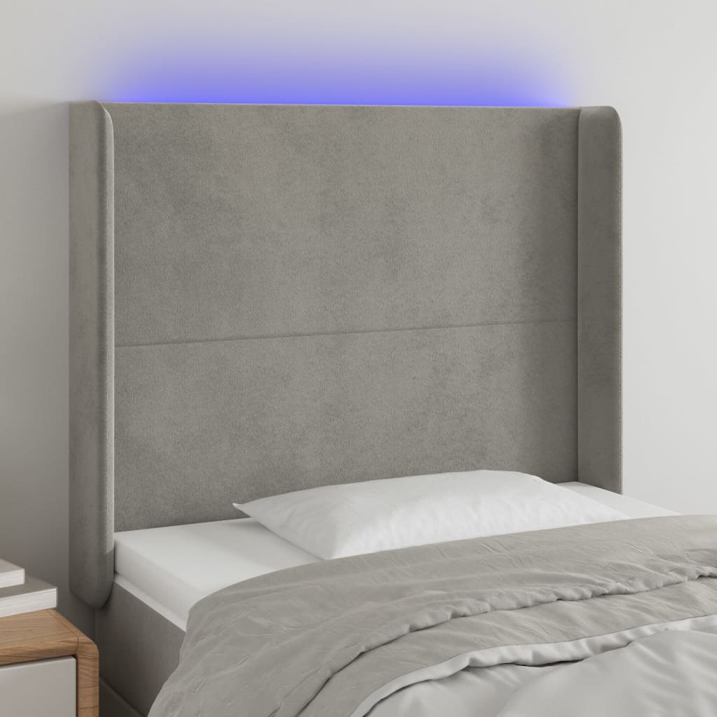 vidaXL LED Headboard Light Gray 40.6x6.3x46.550.4 Velvet