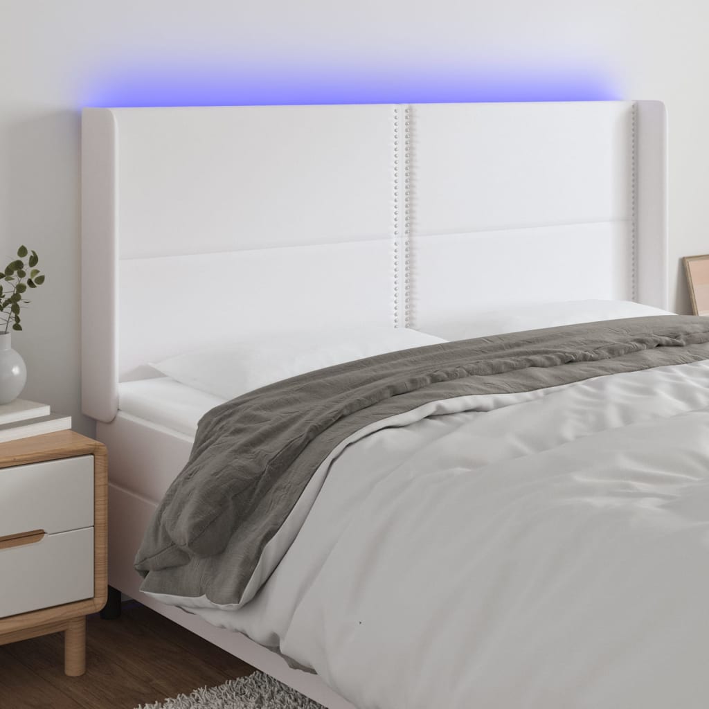 vidaXL LED Headboard White 64.2x6.3x46.5/50.4 Faux Leather