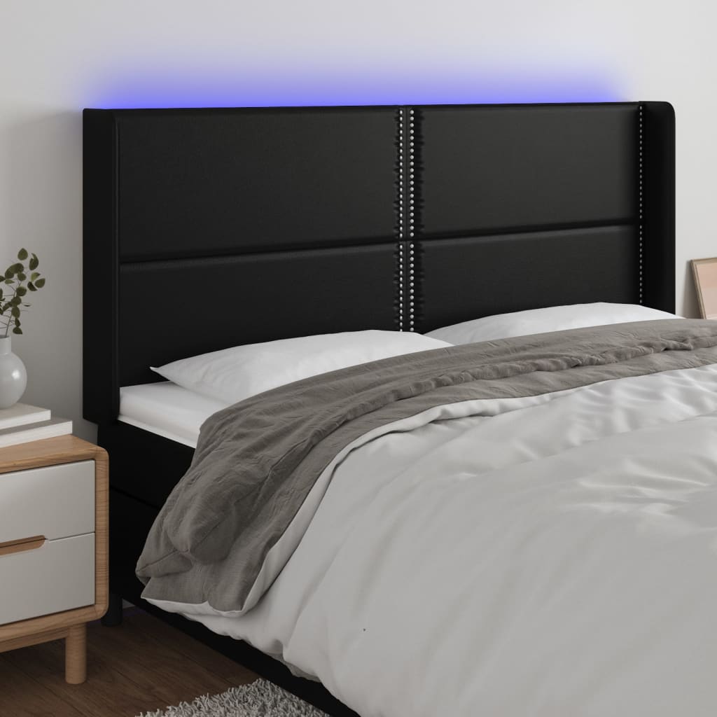 vidaXL LED Headboard Black 79.9x6.3x46.5/50.4 Faux Leather