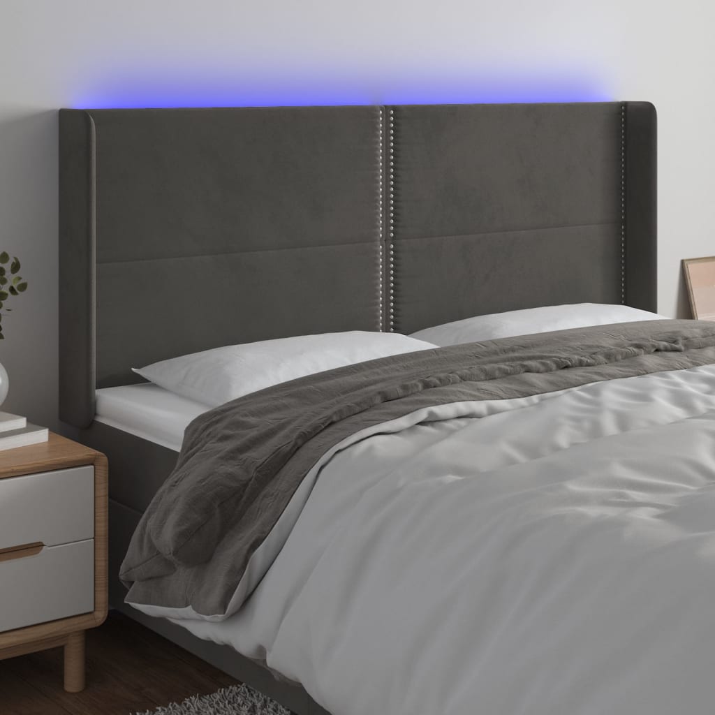 vidaXL LED Headboard Dark Gray 72x6.3x46.5/50.4 Velvet