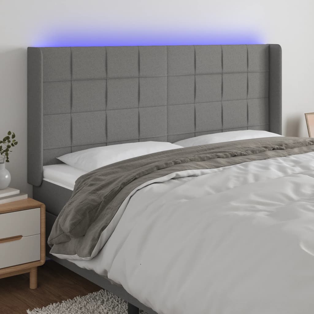 vidaXL LED Headboard Dark Gray 64.2x6.3x46.550.4 Fabric