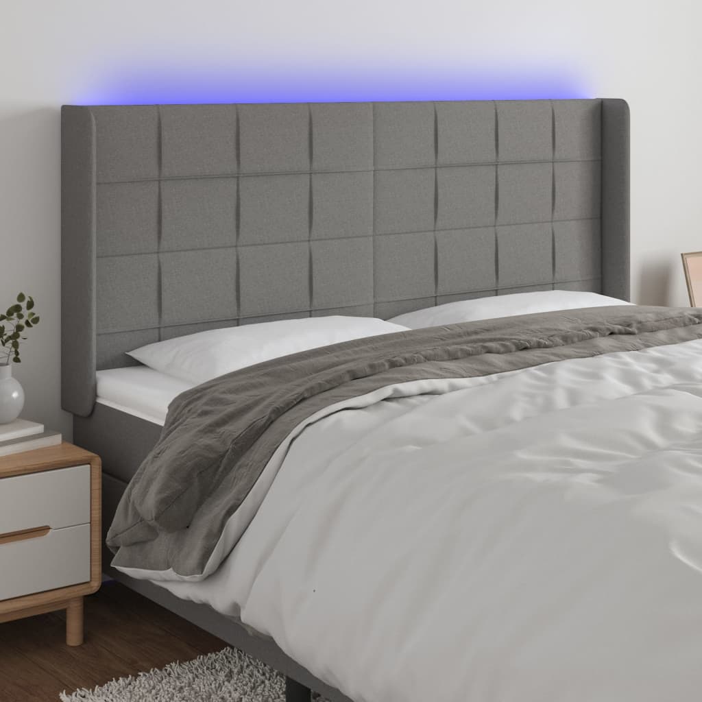 vidaXL LED Headboard Dark Gray 72x6.3x46.550.4 Fabric