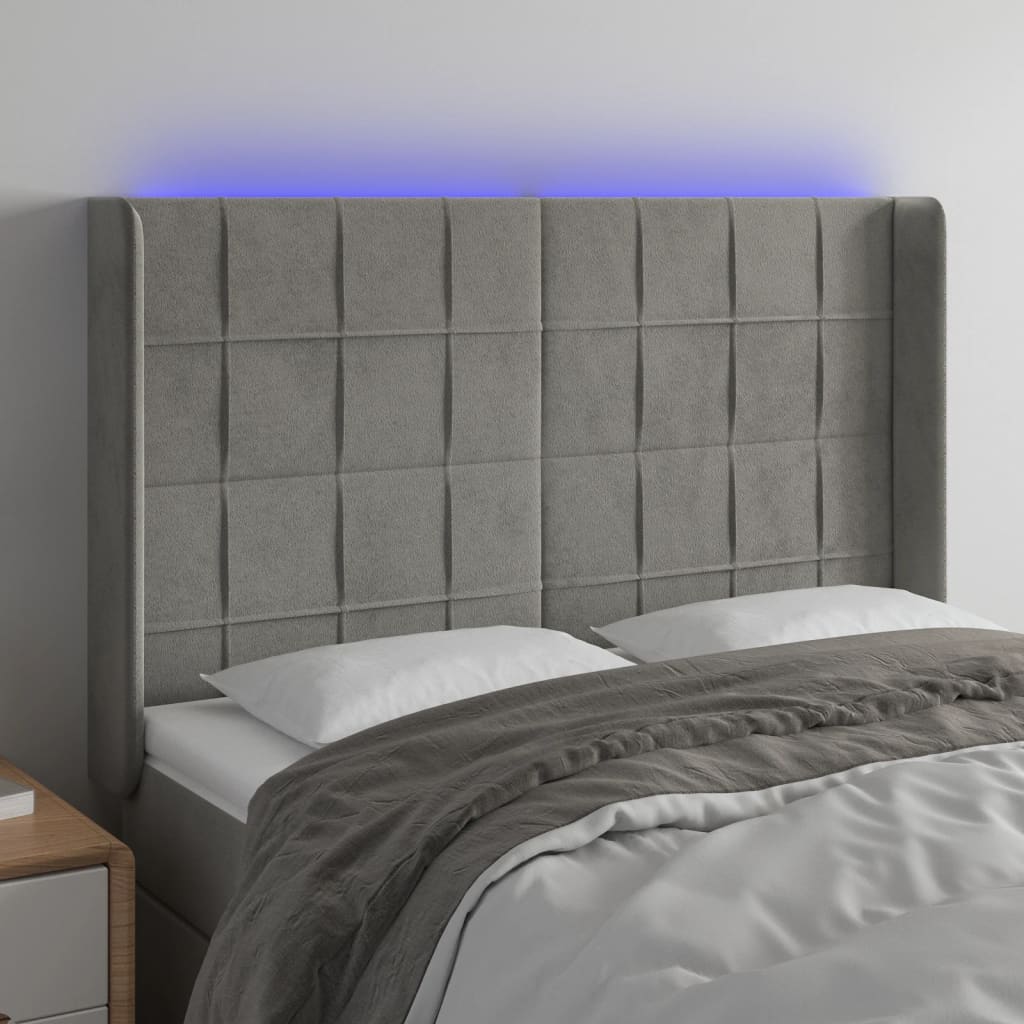 vidaXL LED Headboard Light Gray 57.9x6.3x46.550.4 Velvet