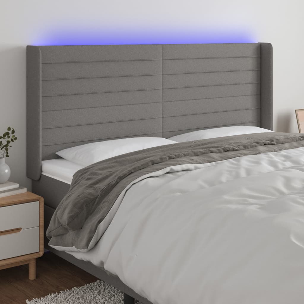vidaXL LED Headboard Dark Gray 79.9x6.3x46.5/50.4 Fabric