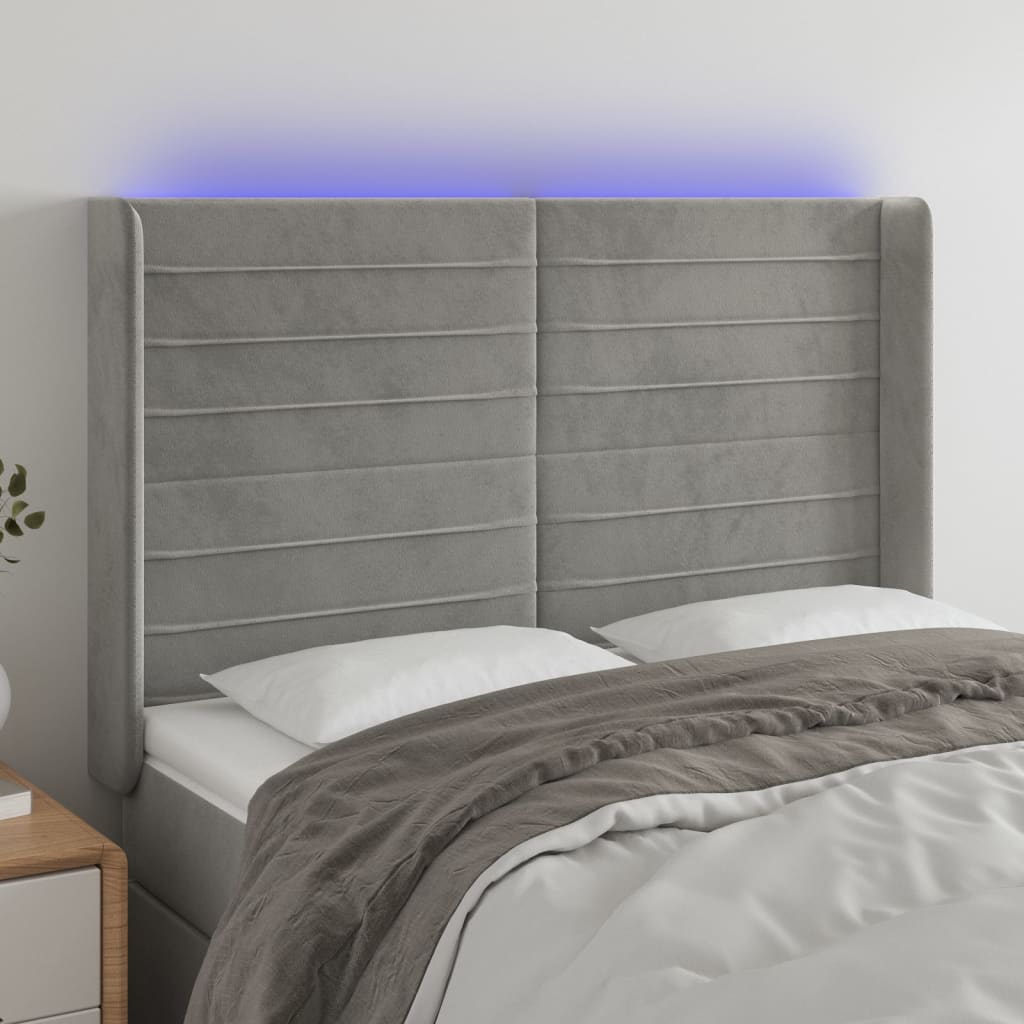 vidaXL LED Headboard Light Gray 57.9x6.3x46.5/50.4 Velvet