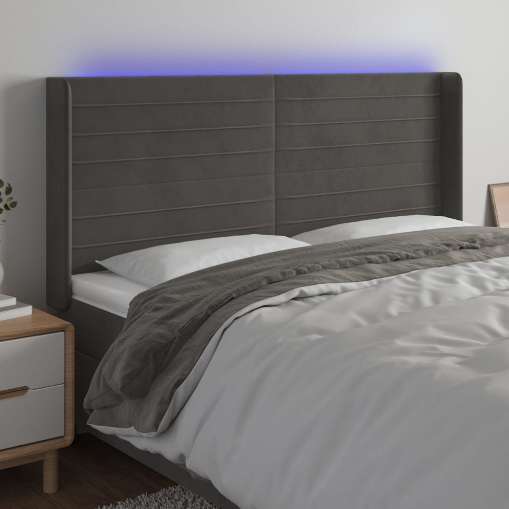 vidaXL LED Headboard Dark Gray 72x6.3x46.550.4 Velvet