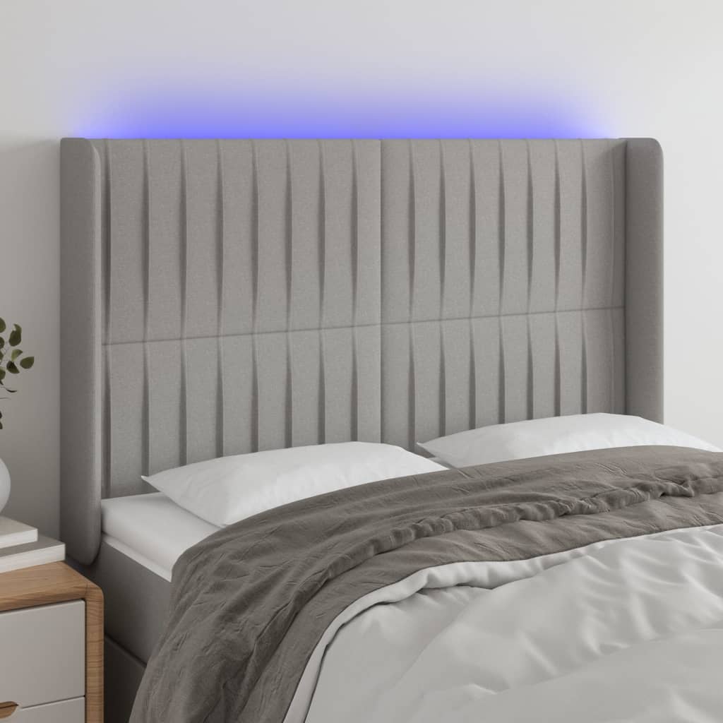 vidaXL LED Headboard Light Gray 57.9x6.3x46.5/50.4 Fabric