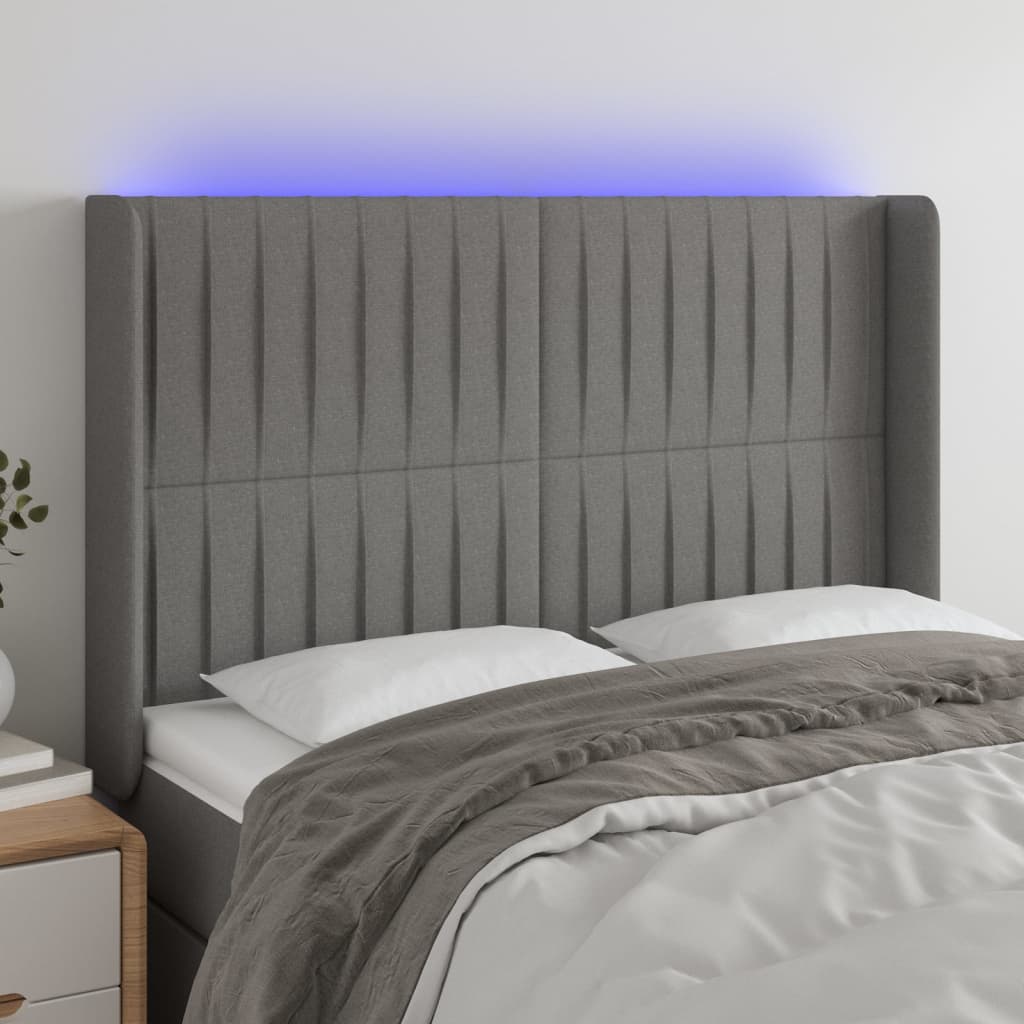 vidaXL LED Headboard Dark Gray 57.9x6.3x46.5/50.4 Fabric