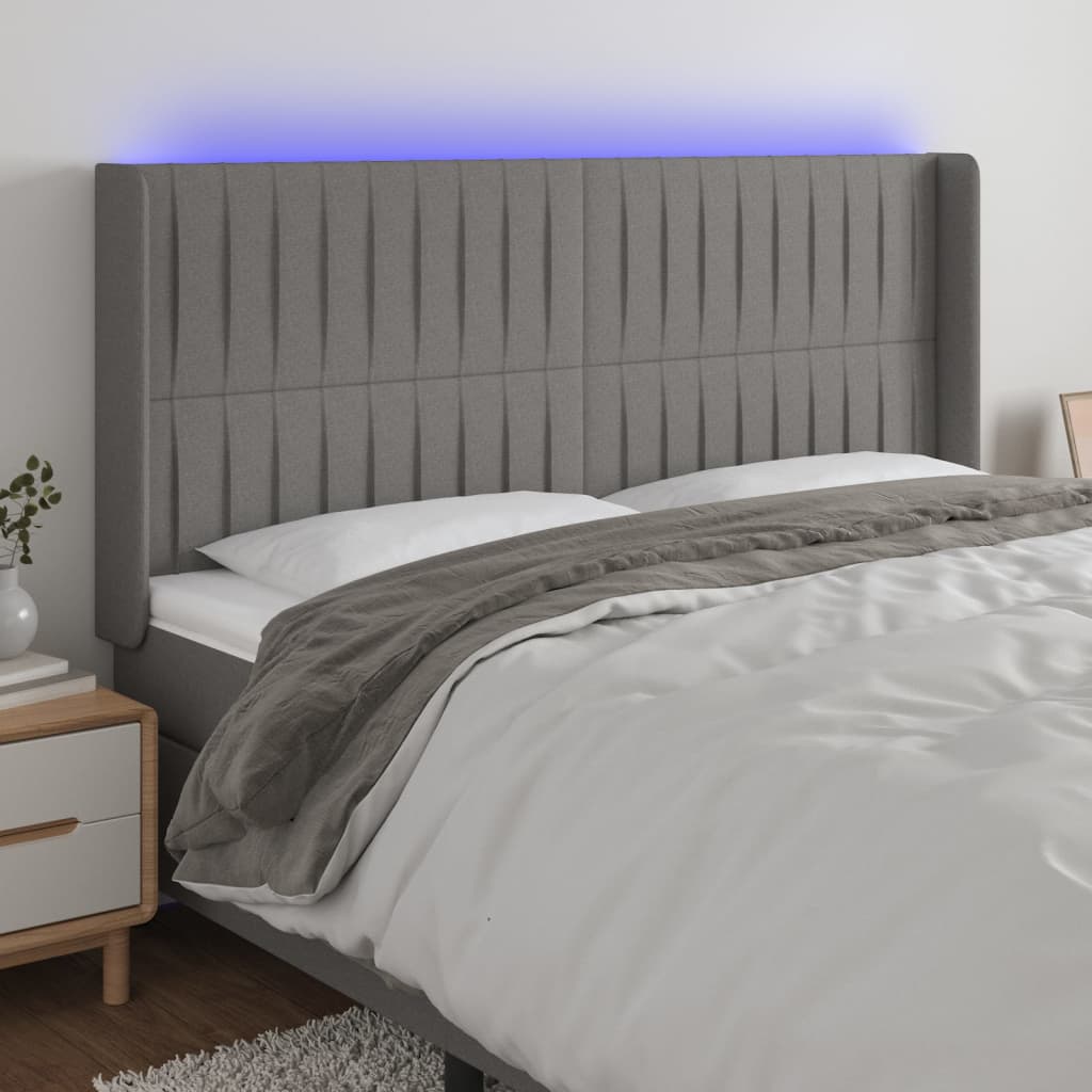 vidaXL LED Headboard Dark Gray 64.2x6.3x46.5/50.4 Fabric