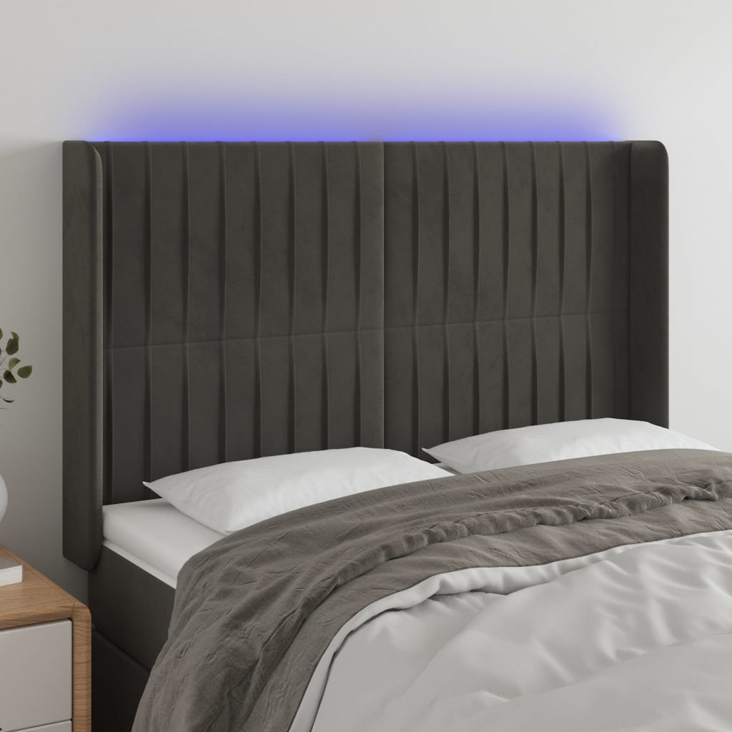 vidaXL LED Headboard Dark Gray 57.9x6.3x46.5/50.4 Velvet