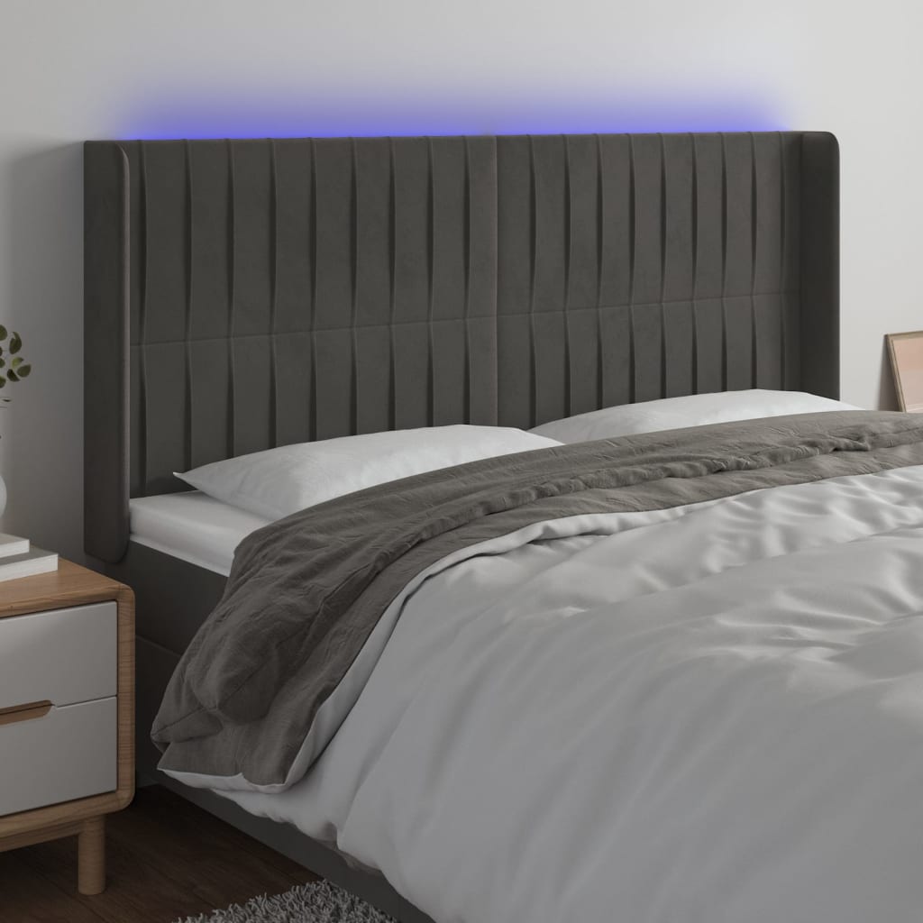 vidaXL LED Headboard Dark Gray 64.2x6.3x46.5/50.4 Velvet