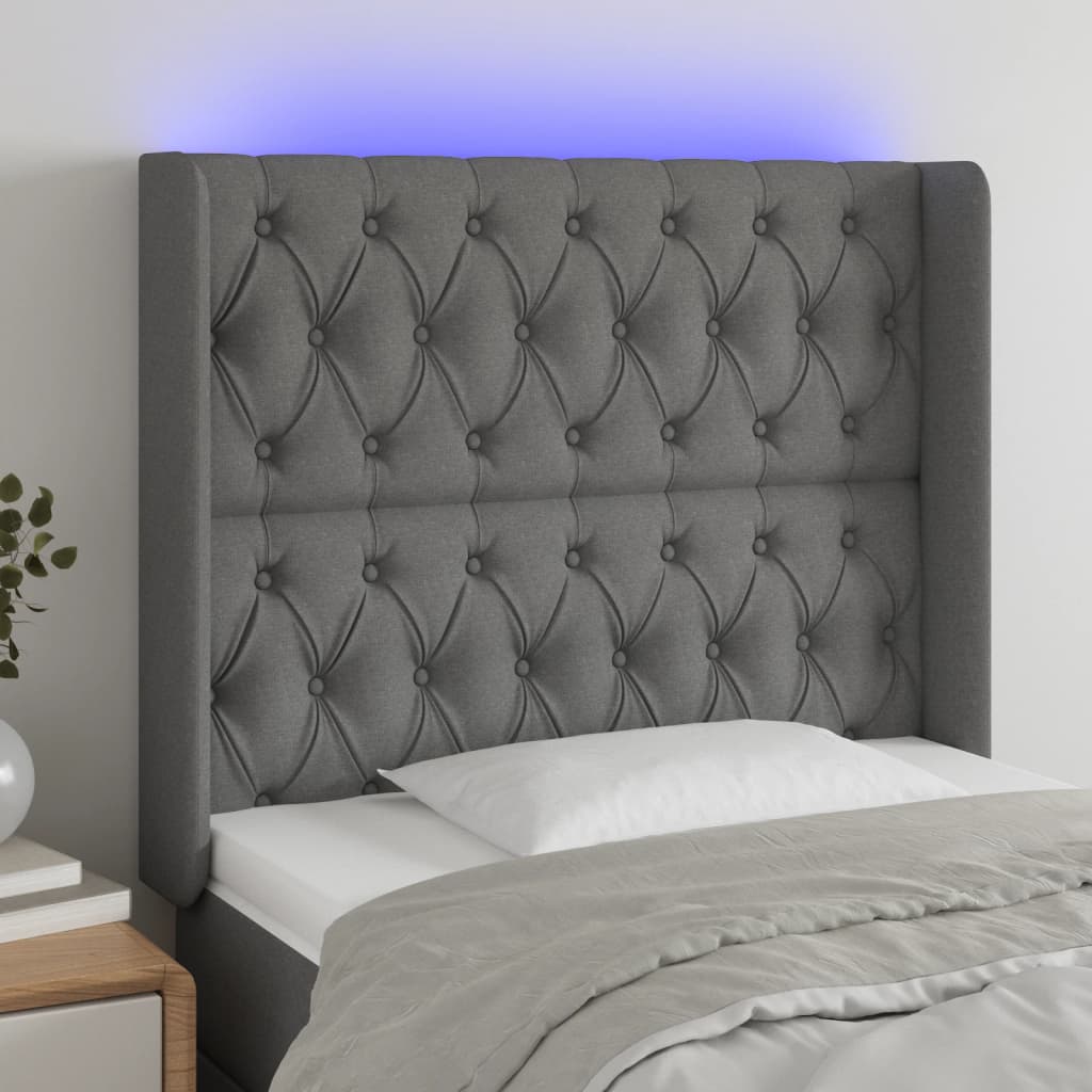 vidaXL LED Headboard Dark Gray 40.6x6.3x46.550.4 Fabric