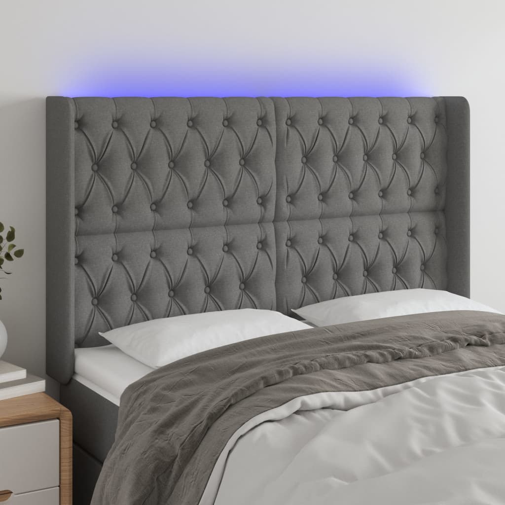 vidaXL LED Headboard Dark Gray 57.9x6.3x46.550.4 Fabric