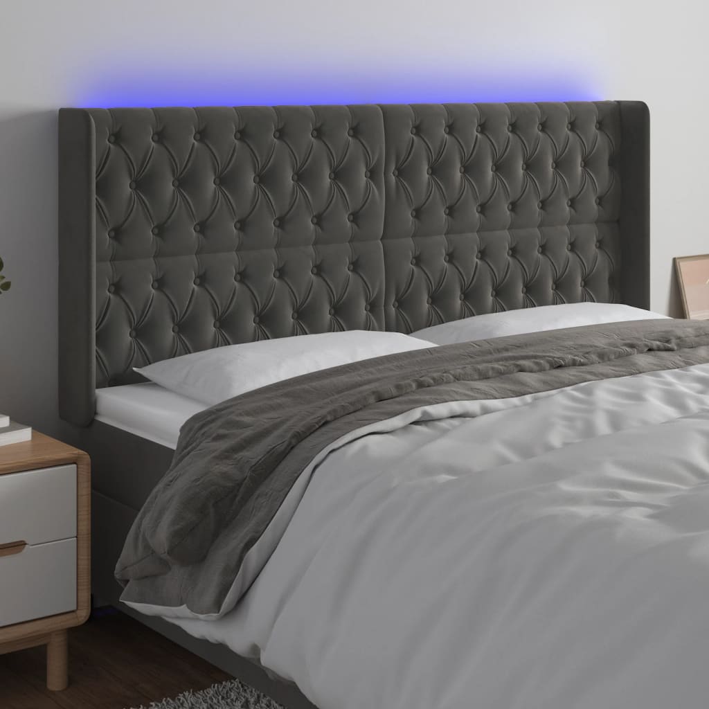 vidaXL LED Headboard Dark Gray 64.2x6.3x46.550.4 Velvet