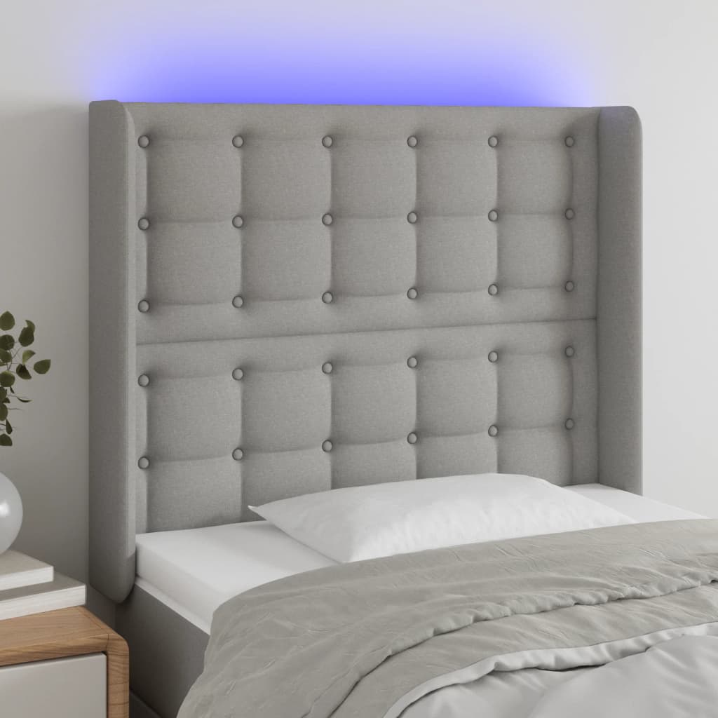 vidaXL LED Headboard Light Gray 40.6x6.3x46.550.4 Fabric