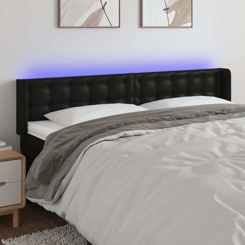 vidaXL LED Headboard Black 64.2x6.3x30.734.6 Faux Leather