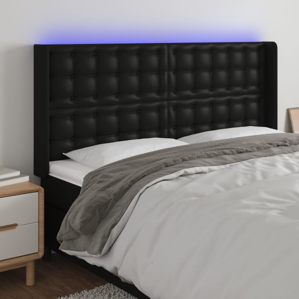 vidaXL LED Headboard Black 64.2x6.3x46.5/50.4 Faux Leather