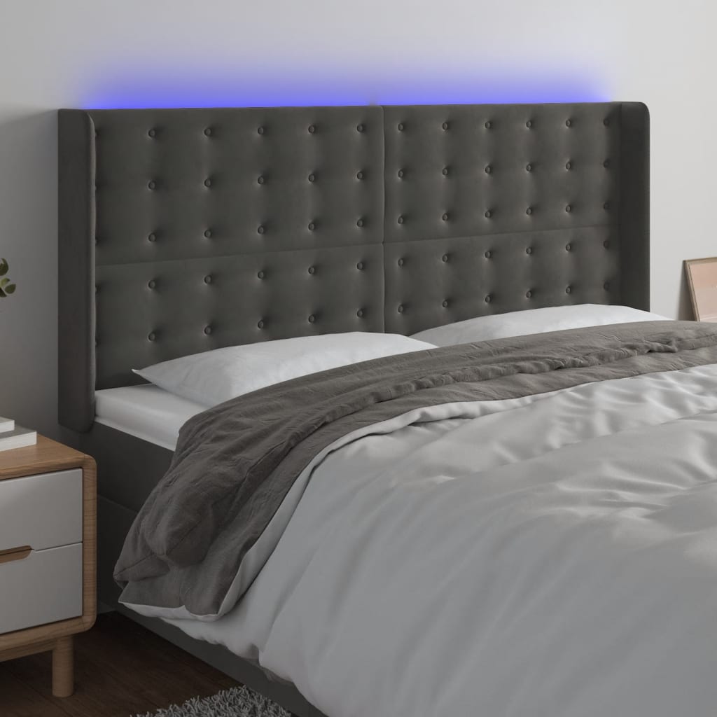 vidaXL LED Headboard Dark Gray 79.9x6.3x46.5/50.4 Velvet