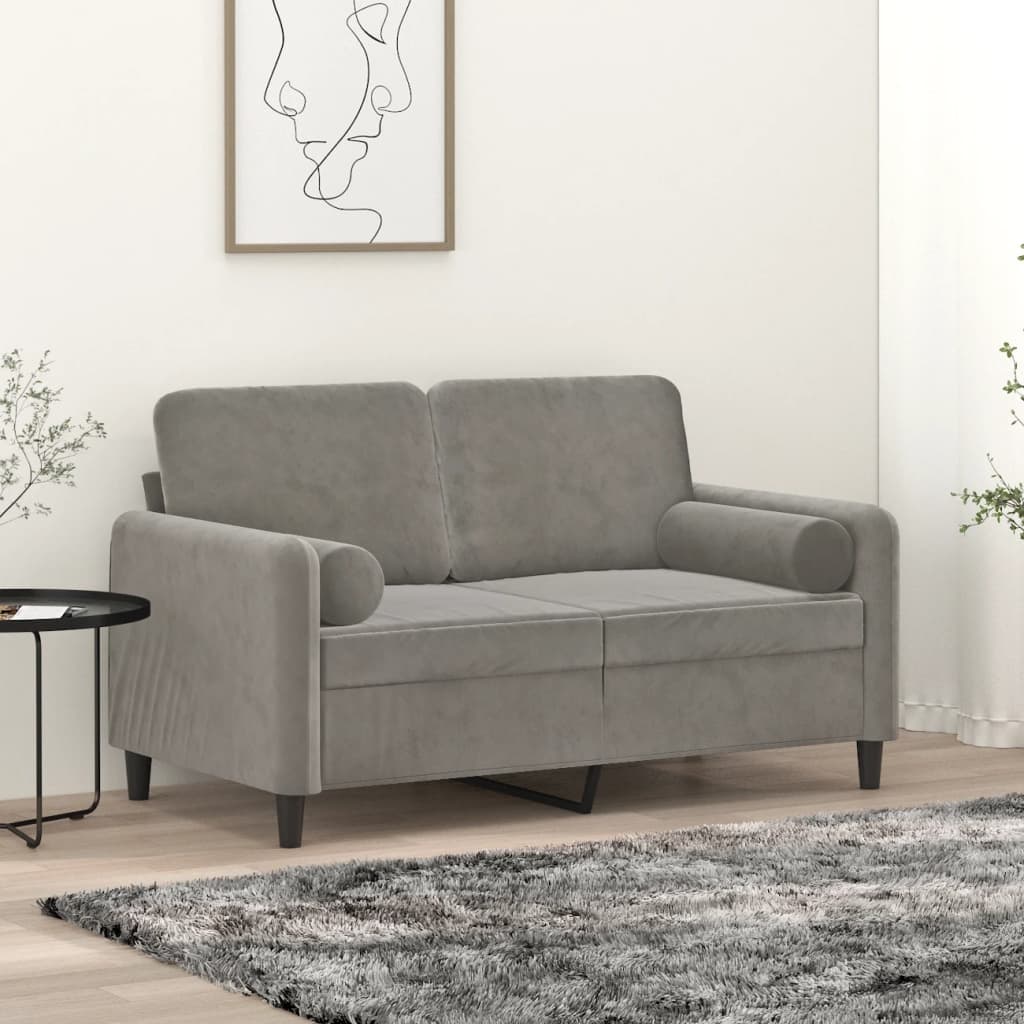 vidaXL 2-Seater Sofa with Pillows&Cushions Light Gray 47.2'' Velvet
