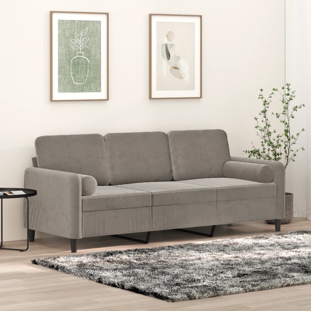 vidaXL 3-Seater Sofa with Pillows&Cushions Light Gray 70.9'' Velvet