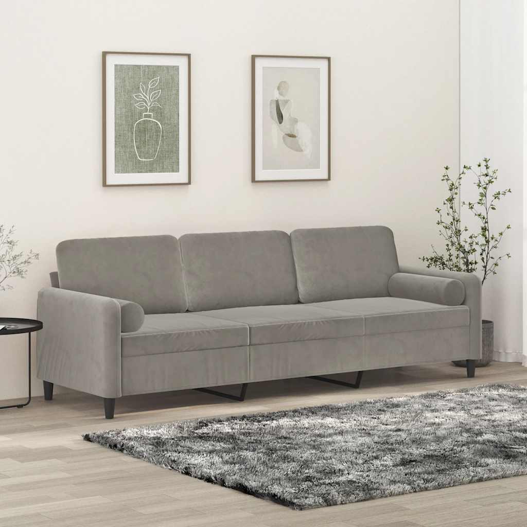vidaXL 3-Seater Sofa with Pillows&Cushions Light Gray 82.7'' Velvet