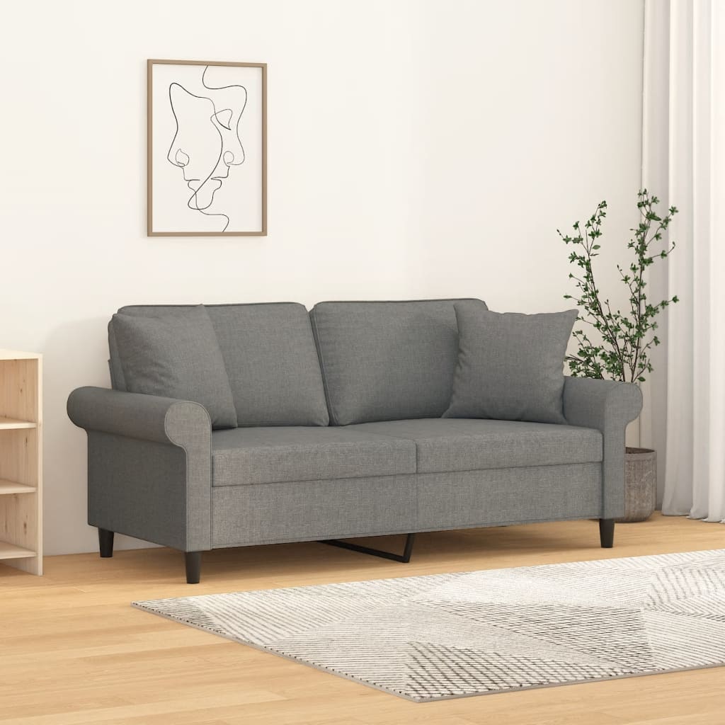 vidaXL 2-Seater Sofa with Pillows&Cushions Dark Gray 55.1'' Fabric