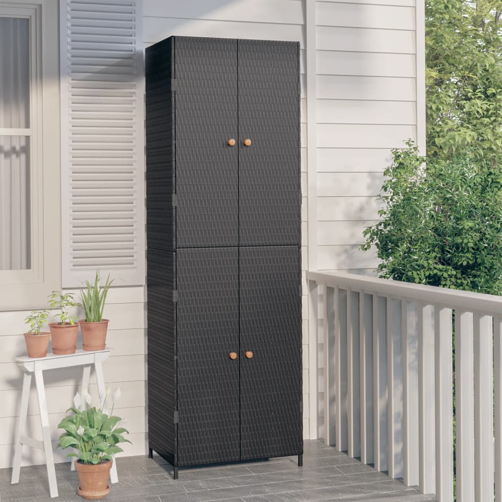 vidaXL Garden Storage Cabinet Black 23.2''x15.7''x70.9'' Poly Rattan