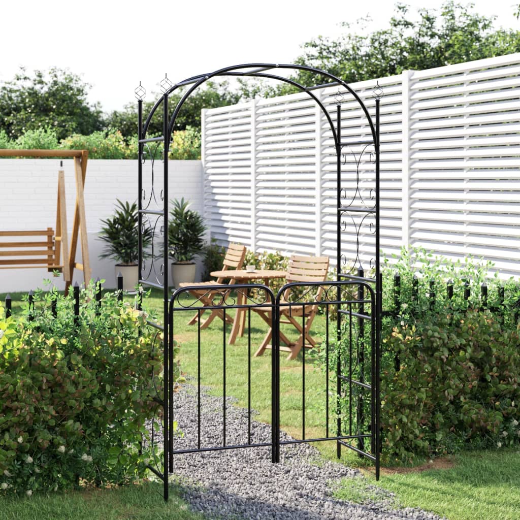 vidaXL Garden Arch with Gate Black 42.5x17.7x92.5 Steel