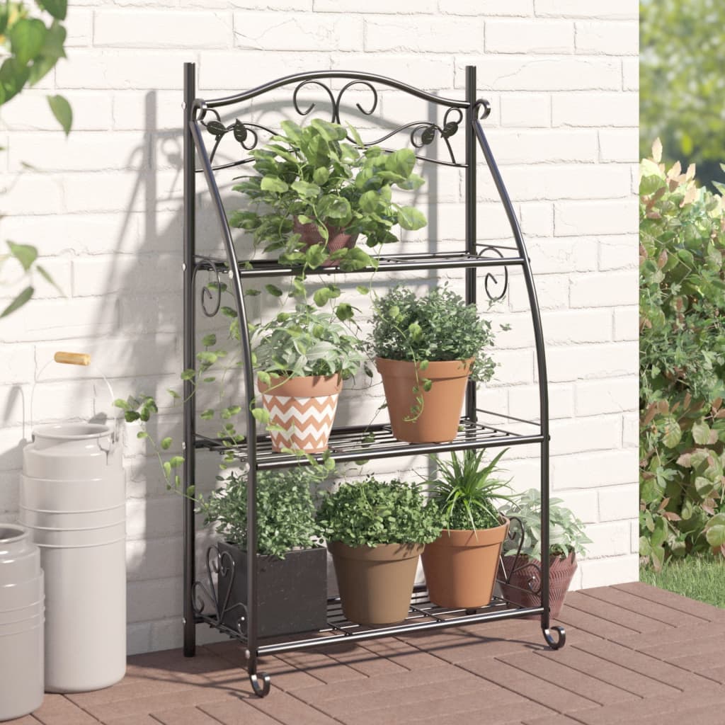 vidaXL Flower Rack Black 22x11.8x37.8 Steel