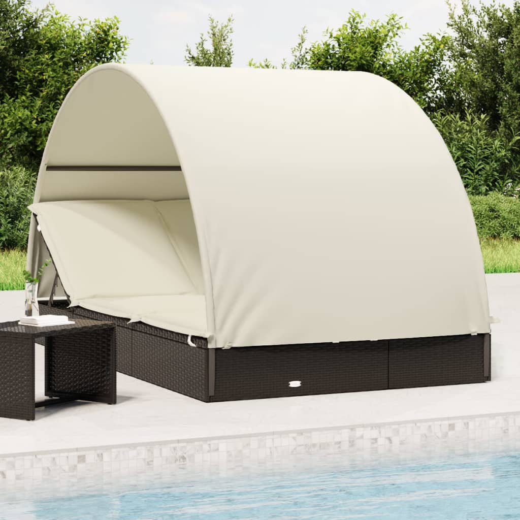 vidaXL 2-Person Sunbed with Round Roof Black 83.1x44.1x55.1 Poly Rattan
