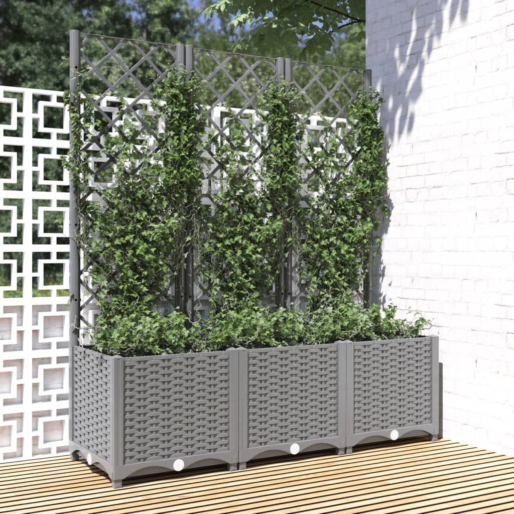 vidaXL Garden Planter with Trellis Light Gray 47.2x15.7x53.5 PP