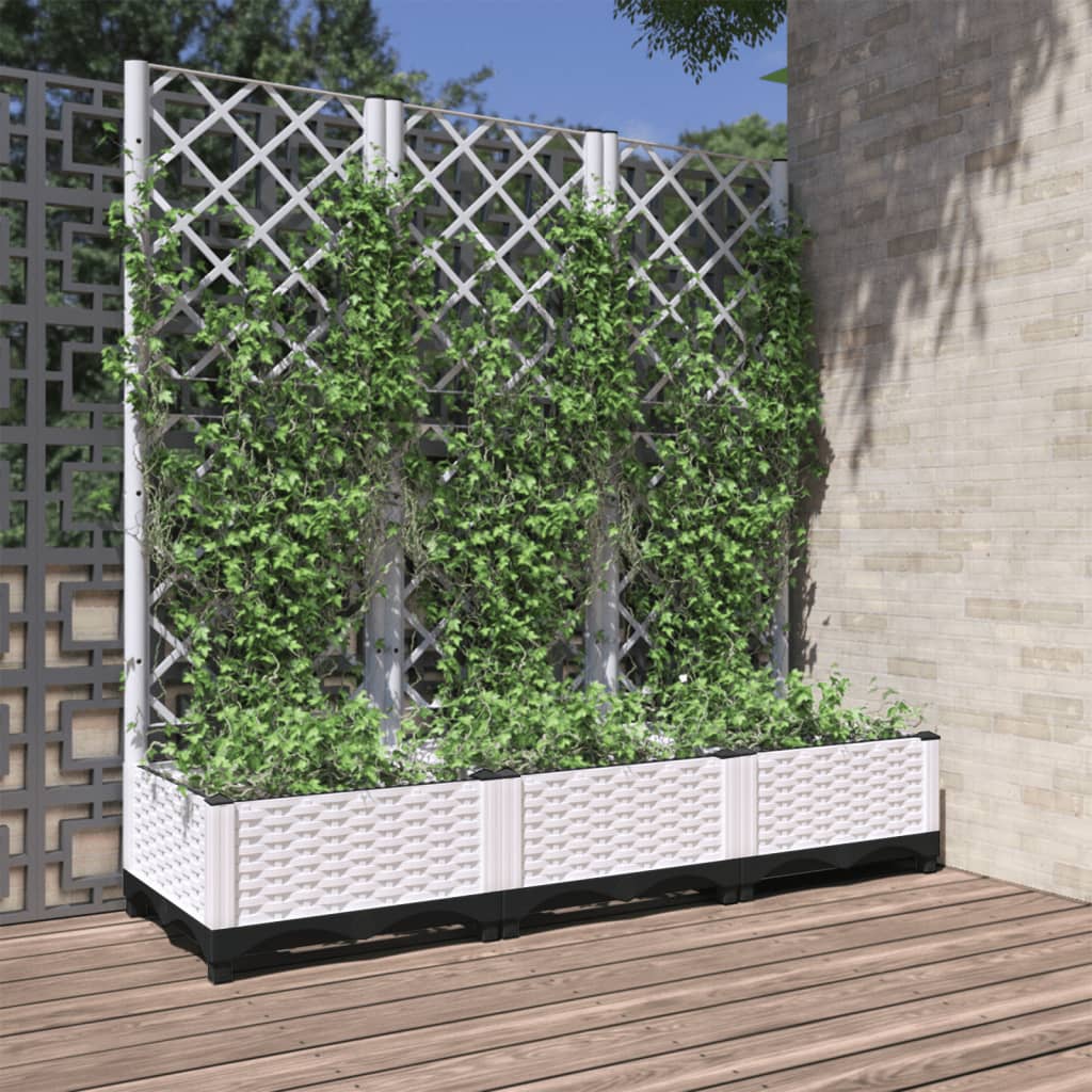 vidaXL Garden Planter with Trellis White 47.2x15.7x47.8 PP